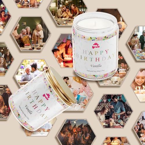 Lihome Happy Birthday Candle, Birthday Gifts for Women, Vanilla Soy Candles | Natural soy wax, vanilla scent, birthday decor, unique gift ideas for women, moms, sisters, best friends, teachers, coworkers - size: Birthday(7oz)