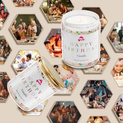 Lihome Happy Birthday Candle - Birthday Gifts for Women, Men, Mom, Dad, Sister, Teacher, Friends - Best Gifts for Her Ideas, Natural Soy Wax Vanilla Scented Candles (Pack of 2) - size: Birthday(7oz) (Pack of 2)