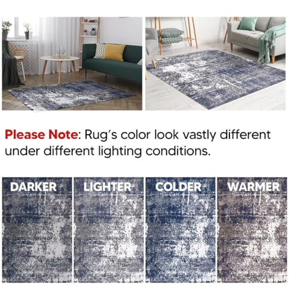 Keen Home Design Abstract Non-Shedding Runner Rug, Soft Thick Pile, 2x8 | Polypropylene High Pile, Jute Back; Ideal For Hallway, Bedside, Home Office - color: Abstract Navy/Gray, size: 2'8" x 7'7" (Runner)