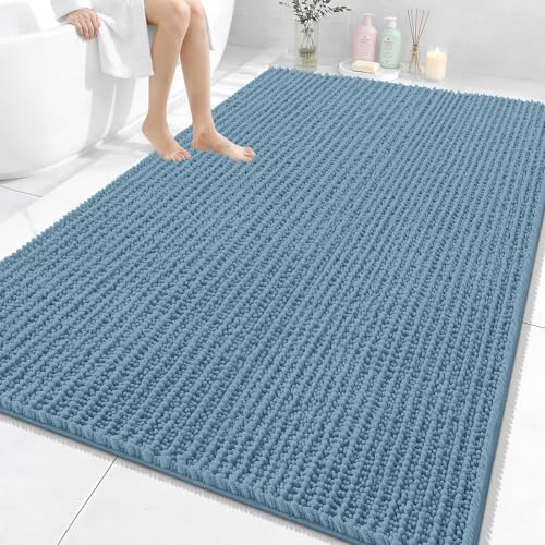 OLANLY Large Bathroom Rugs 70x46, Thick Soft Absorbent Chenille Bath Rugs | Airy Blue, Quick-Drying Rubber Backing, Shaggy Bath Mat, Machine Washable for Floor, Tub and Shower, Home Decor Accessories - color: Airy Blue, size: 70" x 46"