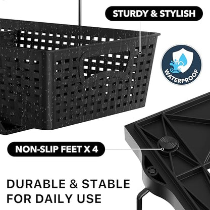 Simple Houseware 2 Tier Pull-Out Sliding Drawer Under Sink Storage, Black | Great for Kitchen Bathroom Tray Shelf Organizer - color: Black