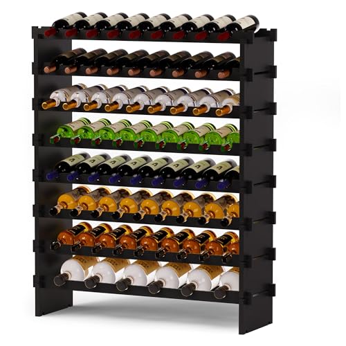 Bamboo Large Wine Rack, 8-Tier Freestanding Floor Bottle Storage Holder | 69-Bottle Storage | Wooden Wine Storage Organizer Shelves for Kitchen Bar, Cellar, & Dining Room | Black | Anti-Tip Kit - color: Black 8-tier
