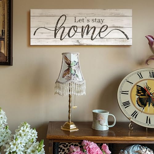 Let's Stay Home Sign 6"x17" Wood Grain Canvas Print Plaque - color: AA25-58-Let's stay home, size: 17"L x 6"W