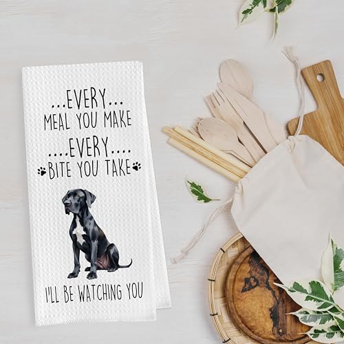 Great Dane Dish Towels Set - Funny Great Dane Decorative Waffle Kitchen Towels, Hand Towel, Tea Towel (16×24 Inches, Set of 2) - color: Great Dane