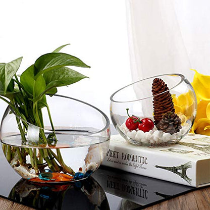 WGVI Clear Slant Cut Bowl Glass Vase, Glass Terrarium, Candy Dish, Glassware, Slant Cut, 7" Width, 6" Height (1 Piece) - size: Slant Bowl 6"H