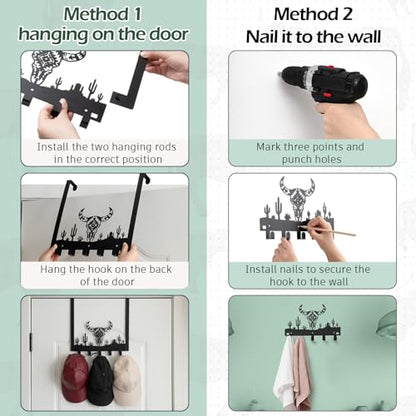 Reallnaive Western Bull Over The Door Hooks Bathroom Decor Wall Hanger Wall Mount Rack Holder for Towel, Hat, Coat, Cloth, Keychain, Bag, Christmas Party Gift - style: Cow