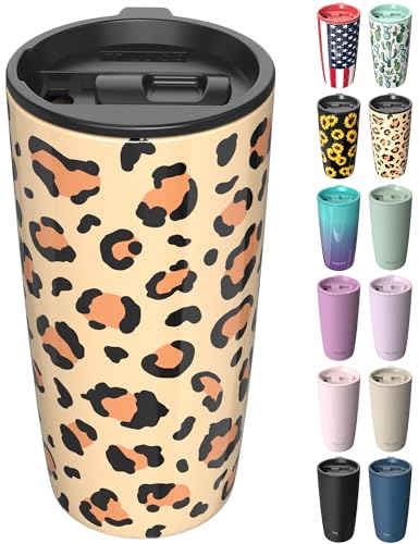 TILUCK 20 oz Insulated Coffee Tumbler with BPA-Free Lid | Travel Coffee Mug, Dishwasher Safe, Cup Holder Friendly, Double-Wall Vacuum Insulation for Hot & Cold Drinks, Leopard - color: Leopard, size: 20 Ounces
