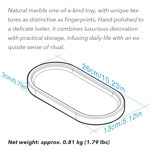 Real Natural Marble Tray,Elegant Stone Organizer | For Bathroom,Vanity Tray,Kitchen and Desktop,Perfume,Jewelry,Cosmetics,Candles,Lotion and Home Decor