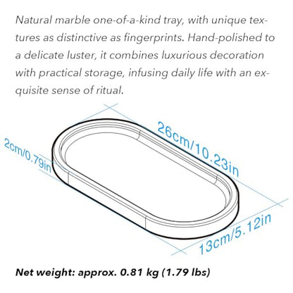 Real Natural Marble Tray,Elegant Stone Organizer | For Bathroom,Vanity Tray,Kitchen and Desktop,Perfume,Jewelry,Cosmetics,Candles,Lotion and Home Decor