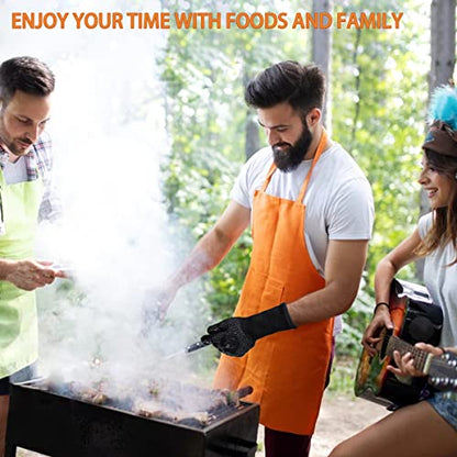 BBQ Gloves 1472F Heat Resistant Non-Slip Silicone 13.5in (Black) | Grill Cut-Resistant, Oven Kitchen Safe for Barbecue, Cooking, Frying - color: Black