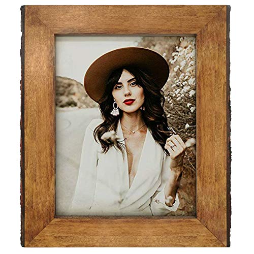 IKEREE 8.5x11 Picture Frames with Bark Edges, Rustic Wood Photo Frame for Tabletop or Wall Display, Natural Brown - size: 8.5x11 inch