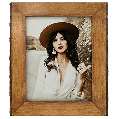 IKEREE 8.5x11 Picture Frames with Bark Edges, Rustic Wood Photo Frame for Tabletop or Wall Display, Natural Brown - size: 8.5x11 inch