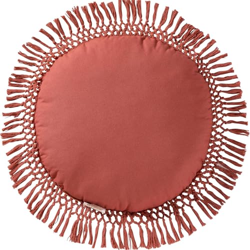 Indigo Ink Round Red Decorative Throw Pillow with Tassels - 20" x 20" | Cotton Throw Cushion for Couch, Chair, Bed | Cute Home Decor | Soft Plush Filling | Tufted Medallion Collection, Ginger Spice - color: Ginger Spice, size: 20" Round
