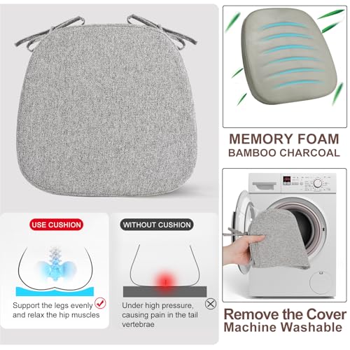 SINOSSO 1 Pack Memory Foam Chair Cushions for Dining Chair, Friendly Woven Fabric 16" U-Shape Comfortable Kitchen Chair Pad, Removable Slip Resistant Seat Cushion (1 Piece, Light Grey) - color: Light Grey