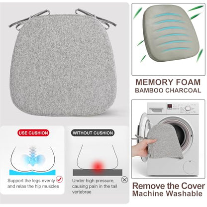 SINOSSO 1 Pack Memory Foam Chair Cushions for Dining Chair, Friendly Woven Fabric 16" U-Shape Comfortable Kitchen Chair Pad, Removable Slip Resistant Seat Cushion (1 Piece, Light Grey) - color: Light Grey