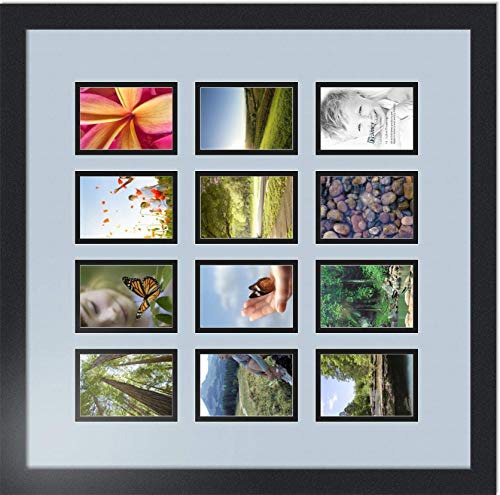 ArtToFrames Double-Multimat-1156-860/89-FRBW26079 Collage Photo Frame Double Mat with 12-3.25x4.75 Openings and Satin Black Frame - color: Baby Blue, size: 12 - 3.25x4.75