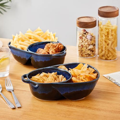 vancasso Starry Chip and Dip Bowl, Anti-Soggy Cereal Bowl, Soup and Sandwich Plate Combo, Breakfast Powls, Divided Snack Bowls Gifts for Wedding Housewarming Party, 2 Pack(Blue) - color: Blue
