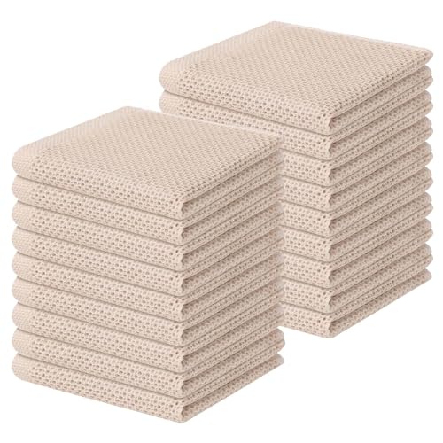 Homaxy 100% Cotton Waffle Weave Kitchen Dish Cloths 18-Pack, Beige | 12 x 12 Inches, Ultra Soft Absorbent Dish Towels, Quick Drying Dish Rags with Hanging Loop - color: Beige, size: 12 X 12 - 18 Pack