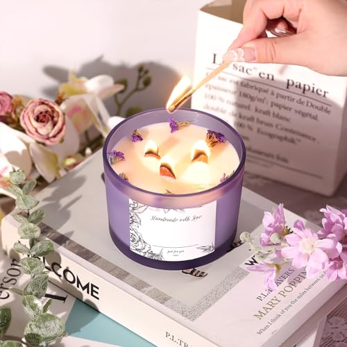 6 Pack Glass Candle Jars with Lids (16oz, Frosted Purple) - Large Candle Jars for 3 Wick Candles Making - Empty Candle Jars Containers - Candle Making Accessories include 16Pcs Candle Labels - color: Frosted Purple