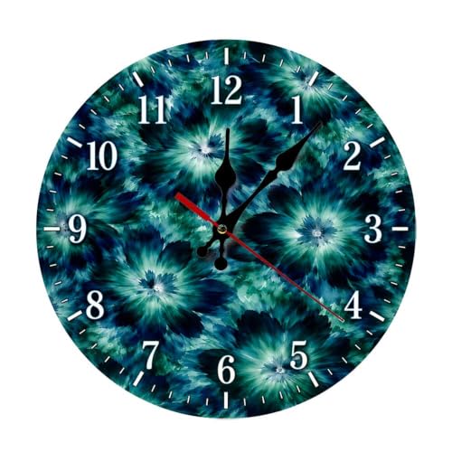 Floral Pattern in Blue and Green Tones-1 Round Wooden Wall Clock, Silent Non-Ticking Battery Operated Decorative Wall Clock for Living Room, Bedroom, Kitchen, Office, Farmhouse Home Decor - color: Color541, size: 9.8x9.8in