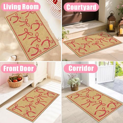 Pink Bow Mats Ourdoor Welcome Mat for Inside Outside Entrance Kitchen Rugs - color: Pink Bowtie