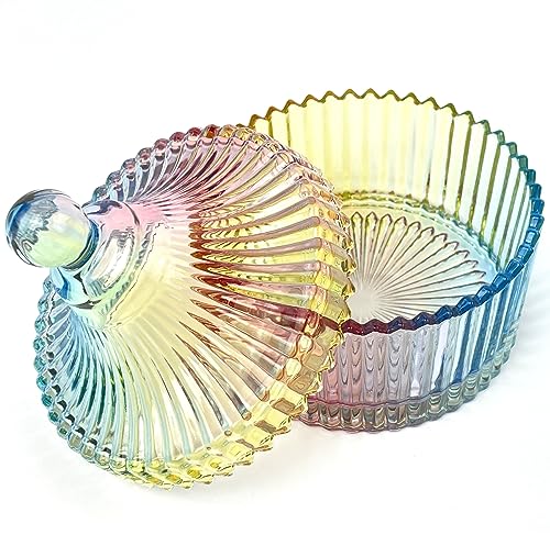 Colorful Crystal Glass Candy Snack Barrel Storage Jar Embossed Luxury Cookie Buffet Canister With Lids Jewelry Box Jar Biscuit Containers - color: Small Yurt