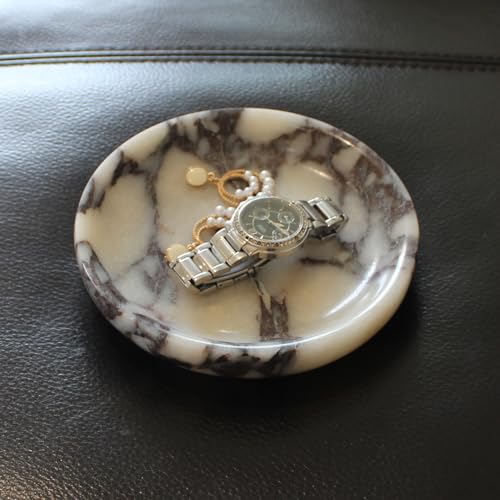 Natural Marble Travertine Ring Dish Jewelry Tray 5.5" for Women, Marble Trinket Dish for Key Earring Nightstand, Mother's Day Engagement Birthday Gift - Calacatta Viola - color: Calacatta Viola