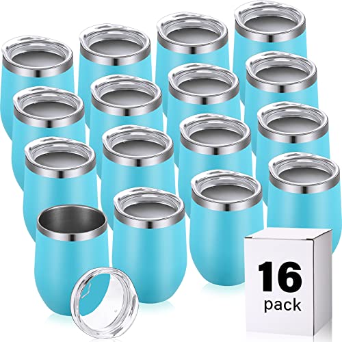 Remagr 16 Pack Stainless Steel Wine Tumblers 12 oz Insulated Vacuum Wine Cup Set Double Wall Stainless Steel Stemless Mug Glasses for Coffee Soda Whiskey Outdoor Travel (Light Blue) - color: Light Blue