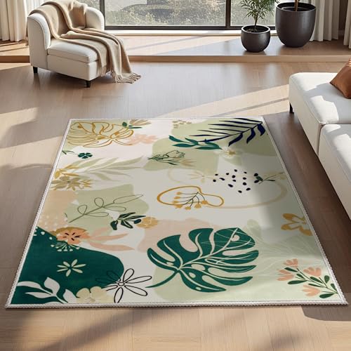 Joiedomi Area Rugs for Bedroom 3x5 Washable Rug Non Slip Small Carpet with Rubber Backing Art Flora for Bedside Living Room Dorm Kitchen Entryway (Green) - color: 02 - Green, size: 3'x5'