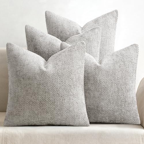 MIULEE Soft Decorative Chenille Pillow Covers Light Gray 18x18 Pack of 4 | Modern Home Decor, All Same Color Set, Couch Throw Pillows, Farmhouse Boho Cushion Covers for Sofa Bed Living Room - color: Light Gray, size: 18" x 18" (Pack of 4)