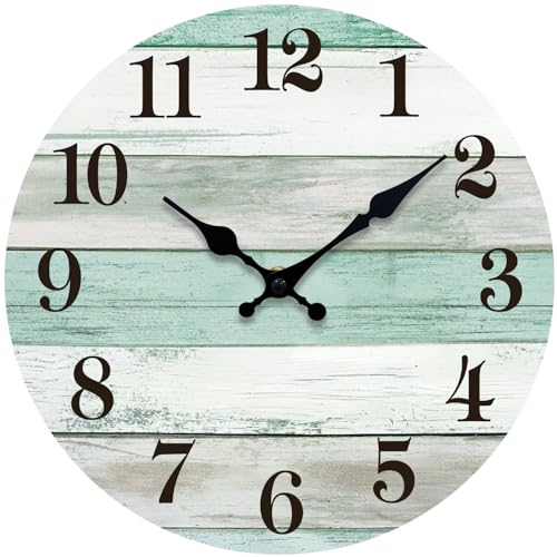 Wall Clock Battery Operated, 8 Inch Small Silent Wall Clock Non Ticking, Wooden Country Retro Rustic Decorative for Bedroom Bathroom Kitchen Living Room (Light Green) - color: Light Green, size: 8 Inch