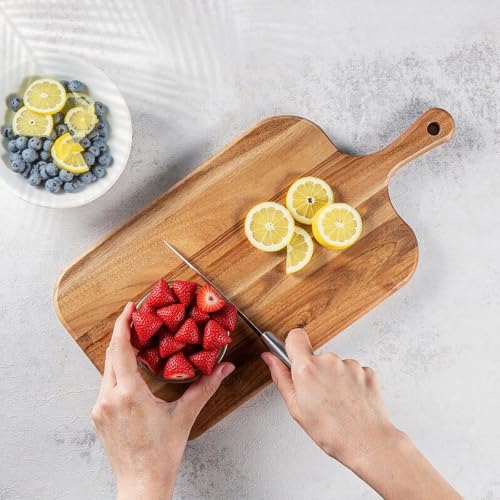 Linwnil Acacia Wood Cutting Board - Wooden Kitchen Cutting Board for Meat, Cheese, Bread, Vegetables & Fruits - Charcuterie Board & Cheese Serving Board with Handle (15"L x 7.5"W x 0.6"Th)