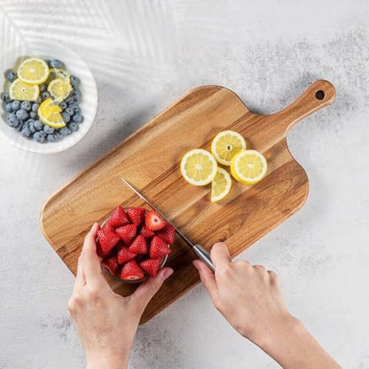 Linwnil Acacia Wood Cutting Board - Wooden Kitchen Cutting Board for Meat, Cheese, Bread, Vegetables & Fruits - Charcuterie Board & Cheese Serving Board with Handle (15"L x 7.5"W x 0.6"Th)