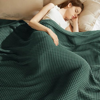 Bedsure Lightweight 100% Cotton Waffle Blanket, Twin XL, Dark Green | Summer, Breathable, Soft, Light, Thin, Bed, Couch, Sofa, Chair, 66"x90", Sheet Blanket, Dorm Room Essentials, Guys, Girls - color: Dark Green, size: Twin Xl (66" X 90")