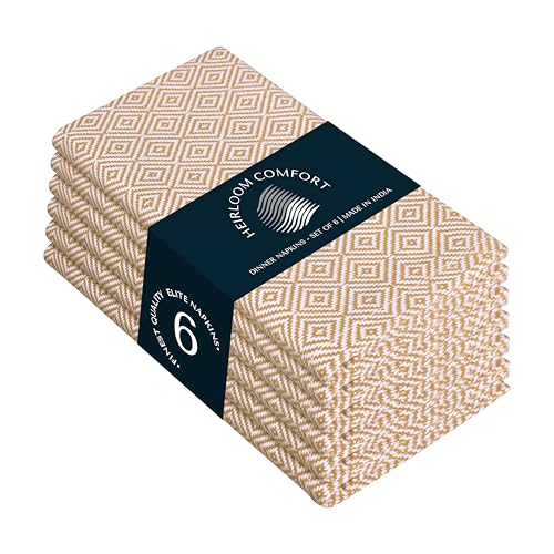 Tan Cloth Napkins (Set of 6), 16x16 Inch, Diamond Weave, 100% Cotton, Durable, Soft, Reusable Table Dinner Napkin for Rustic Decor, Lunch Tables, Formal Gatherings & Everyday Use - color: Tan, size: 16" x 16" (Set of 6)
