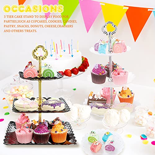 Honeydak 3 Sets of 3 Tier Serving Tray 3 Tiered Dessert Stand Wedding Cupcake Stand PP Plastic Cupcake Holder Dessert Tray Cake Fruit Candy Table Display Set for Birthday(White) - color: White