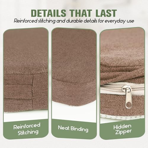 kingphenix Chair Cushions for Dining Chairs, Set of 4, 2.5 Inches Thick | High-Density Foam Kitchen Chair Cushions with Ties, Non-Slip Bottom and Removable Machine-Washable Covers, 17 x 16 in, Brown - color: Brown, size: 4 Count(Pack of 1)