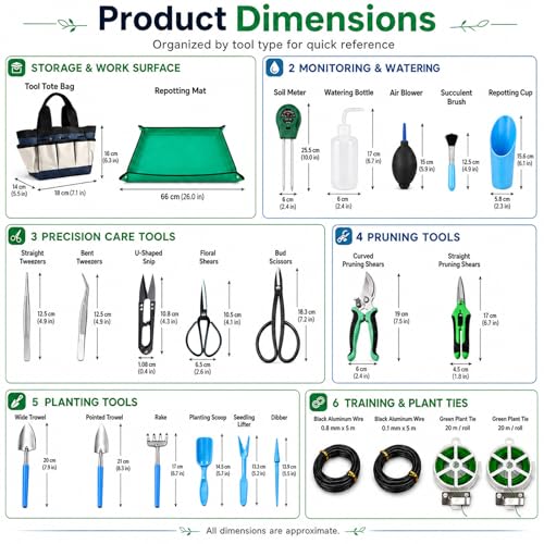 25 Pcs Succulent & Bonsai Tools Set for Beginners, Indoor Plant Care Tool Set with Repotting Mat, Organizer Tote, Soil Moisture Meter, Pruning Shears, Mini Garden Tools, Gardening Gift for Women Men