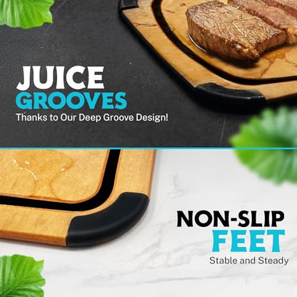Dishwasher Safe Cutting Boards for Kitchen - Set of 2 Composite Wood Cutting Boards with Juice Groove, Non Slip Feet, Non Porous Chopping Boards, Heat Resistant up to 350°F (14.5x11 + 11.7x9.3 Inch) - color: Natural with Black Grooves