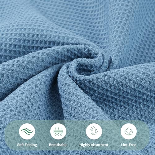 MICROFI Waffle Weave Bath Towel Set, Microfiber, 4 Pieces (Body/Hair/Hand/Face), Quick Dry, Lightweight, Super Absorbent, Lint Free, 380 GSM (Blue) - color: Blue