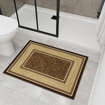Ottomanson 2x3 Entryway Rug – Non-Slip Small Area Rugs - color: Border Dark Brown, size: 2'3" x 3' (Mat)