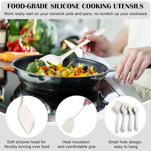 HaWare Kitchen Utensils, 14 PCS Silicone Cooking Utensils Set, Heat Resistant Kitchen Utensils for Non-stick Cookware, Kitchen Gadgets Tools with Spoons, Spatulas, Whisk, Dishwasher Safe (White) - color: White