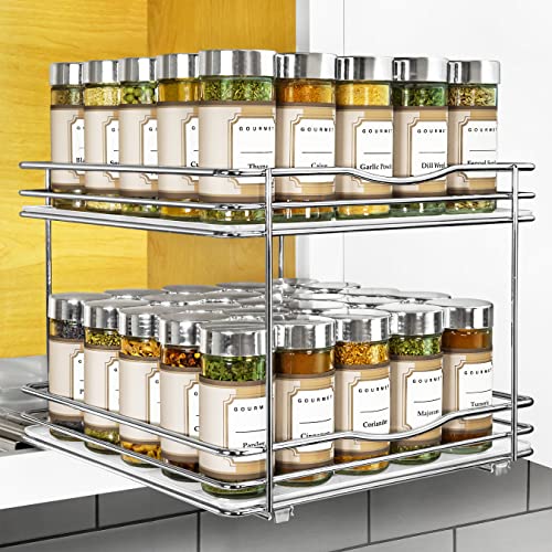 LYNK PROFESSIONAL® Pull Out Spice Organization for Cabinets - 10-3/8 inch Wide – Spice Rack for Inside Cabinets, Slide Out Spice Rack Organizer for cabinet – Pull Out Spice Rack, Sliding 2 Tier Chrome - color: Chrome, size: 10-1/4" - 2 Tier