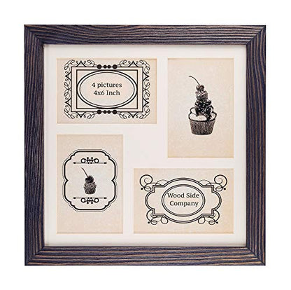 Rustic Solid Wood Square Collage Photo Frame 12x12 inch – Display Four (4) 4x6 inch Pictures with Mat Wall Tabletop - Dark Grey - color: Dark Grey