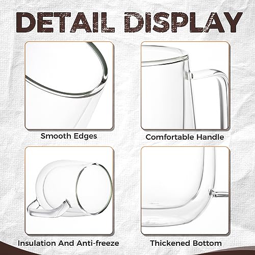 2 Pack Double Wall Insulated Coffee Mugs 8 oz | Clear glass coffee mugs espresso with handle Perfect for Americano, Latte, Cappuccino, Espresso, Beverage and Tea