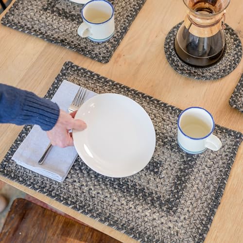Homespice Flint Hill Jute Braided Placemats, Rect 13x19 Set of 6 | Grey Protects Tabletop in Style and Everyday and Holiday Table Mats, Rich Colors, Reversible and Durable - color: Flint Hill