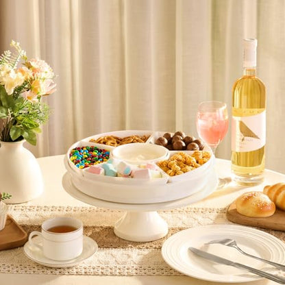 Lifewit Rotating Chips and Dip Serving Dish, Plastic Divided Serving Tray | 5 Section Veggie Tray for Party, Food Serving Platter for Entertaining, Lazy Susan Organizer for Fruit, Snack, Taco, Cheese