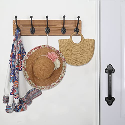 WEBI Rustic Coat Rack Wall Mount,5 Cast Iron Coat Hooks Wall Mounted,Heavy Duty Wall Coat Hanger Hooks for Hanging Coats,Clothes,Brown,2 Packs - color: Brown, size: 17 Inch(2 Packs)
