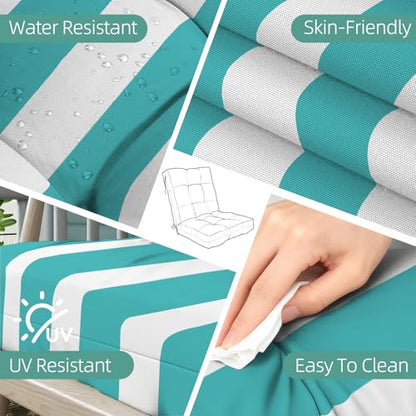 Outdoor Chair Cushions 42x21x4 Inch Set of 2, Lake Blue Stripe | Patio Cushions for Dining Rocking Chairs, High Back Soft Seat Pad with Ties, Waterproof Fade Resistant, Indoor Outside Use - color: Lake Blue White Stripes