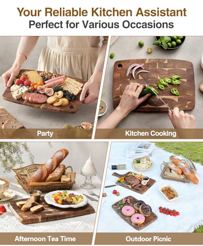 XINZUO Small Acacia Wood End-Grain Kitchen Cutting and Serving Board, for Kitchen, 14" x 9" Reversible Wooden Chopping Board for Meat, Cheese, Fruit & Vegetables,Easy to Clean(Rectangular) - size: 14.1"L x 9.4"W